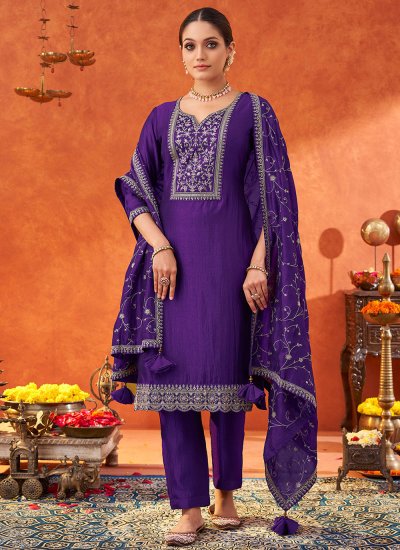 Jazzy Violet Silk Blend Pant Style Suit