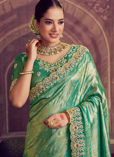 
                            Kanjivaram Silk Green Beads Classic Saree