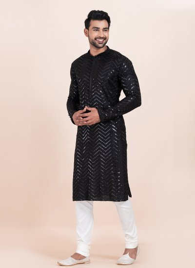 
                            Kurta Pyjama Sequins Rayon in Black