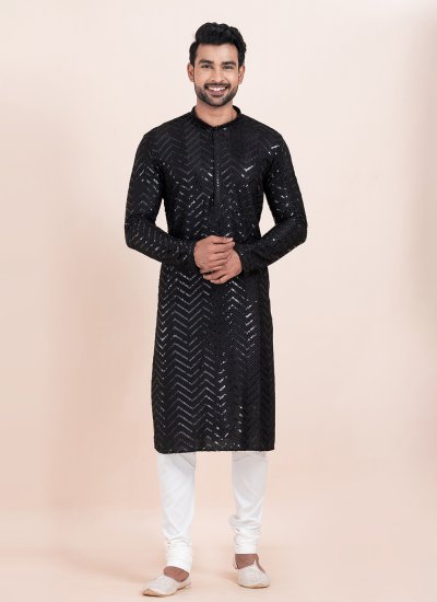 Kurta Pyjama Sequins Rayon in Black