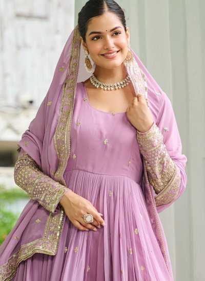Lavender and Pink Zari Mehndi Readymade Gown