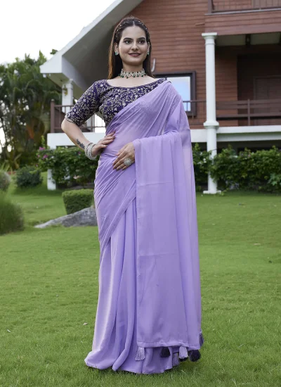 Lavender Georgette Classic Saree