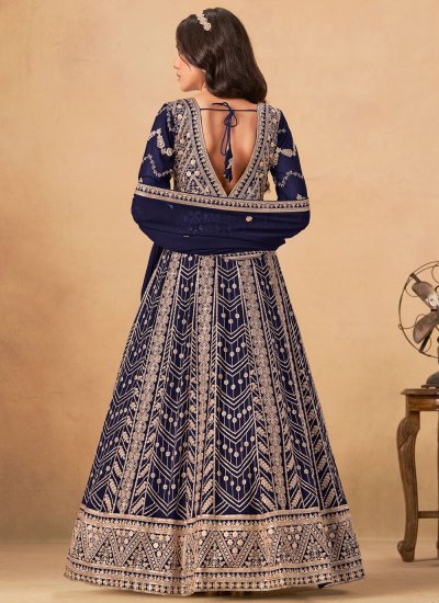 
                            Lavish Faux Georgette Navy Blue Embroidered Anarkali Salwar Kameez