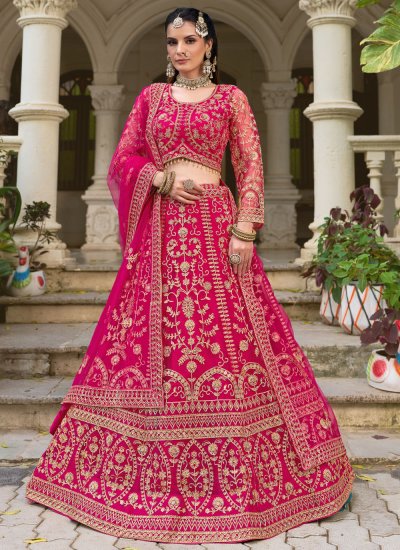 Lehenga Choli Embroidered Net in Pink
