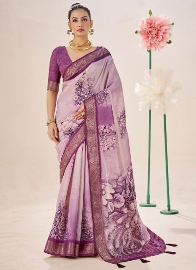 Lively Print Mauve  Silk Traditional Saree