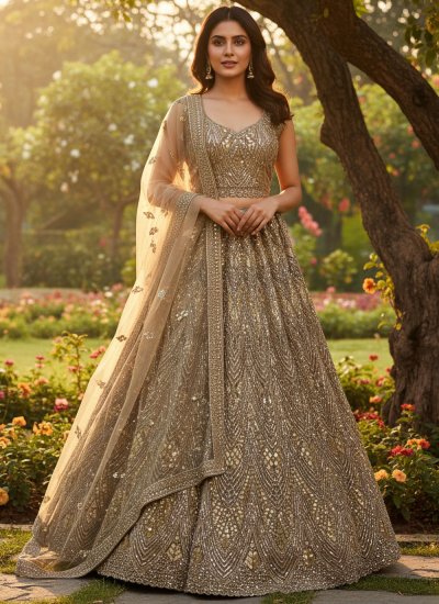Lovely Sequins Net Gold Lehenga Choli