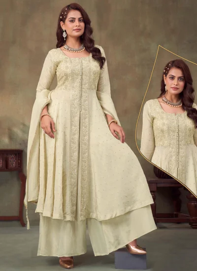 Majesty Georgette Off White Palazzo Salwar Kameez