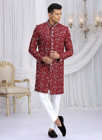 
                            Maroon Art Silk Indo Western Sherwani
