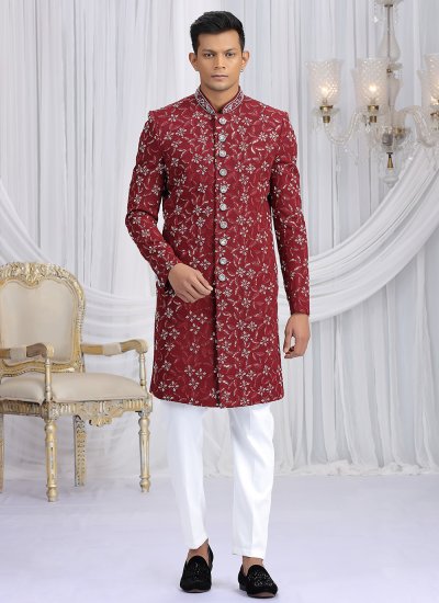 Maroon Art Silk Indo Western Sherwani