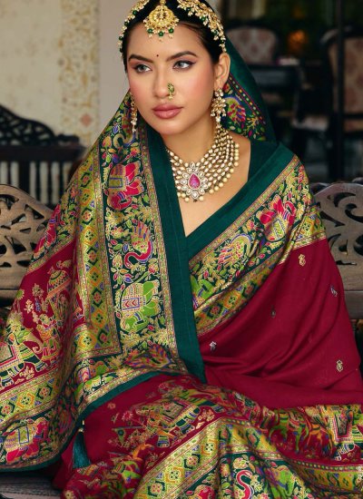 
                            Maroon Print Silk Traditional Saree
