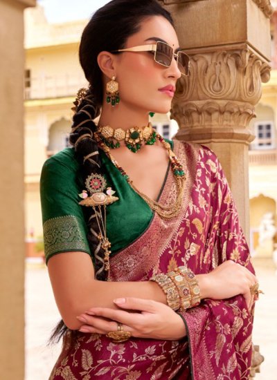 
                            Maroon Weaving Contemporary Saree