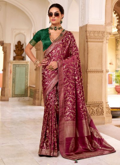 Maroon Weaving Contemporary Saree