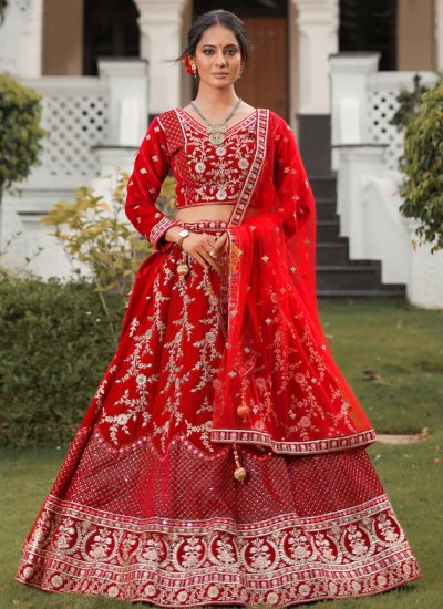 Mesmeric Red Embroidered Lehenga Choli