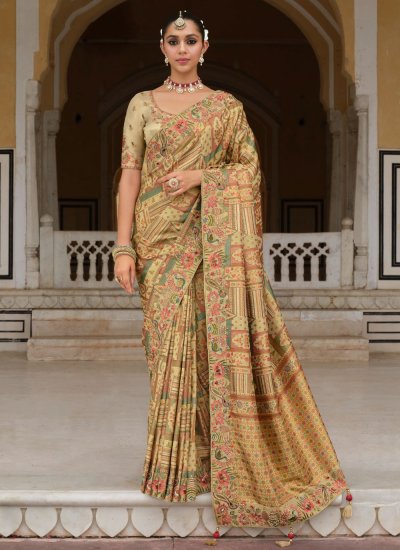 Mesmerizing Cream Embroidered Contemporary Saree