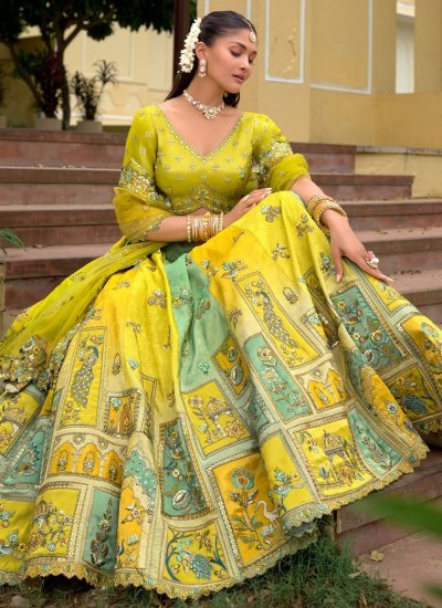 Mirror Silk Designer Lehenga Choli in Green 
                            Mirror Silk Designer Lehenga Choli in Green