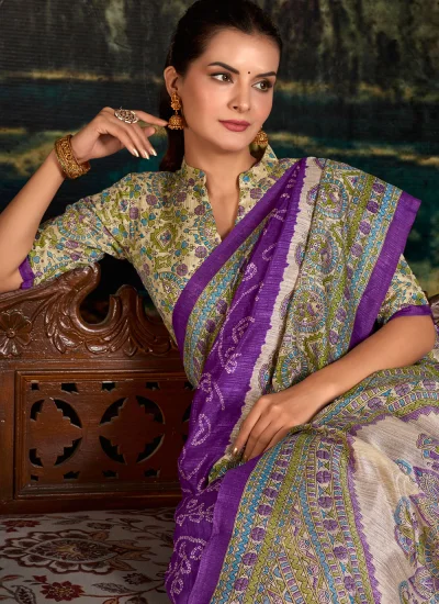 
                            Modernistic Purple Bandhej Designer Saree