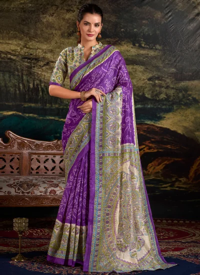 Modernistic Purple Bandhej Designer Saree