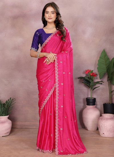 Monumental Chiffon Border Pink Traditional Saree