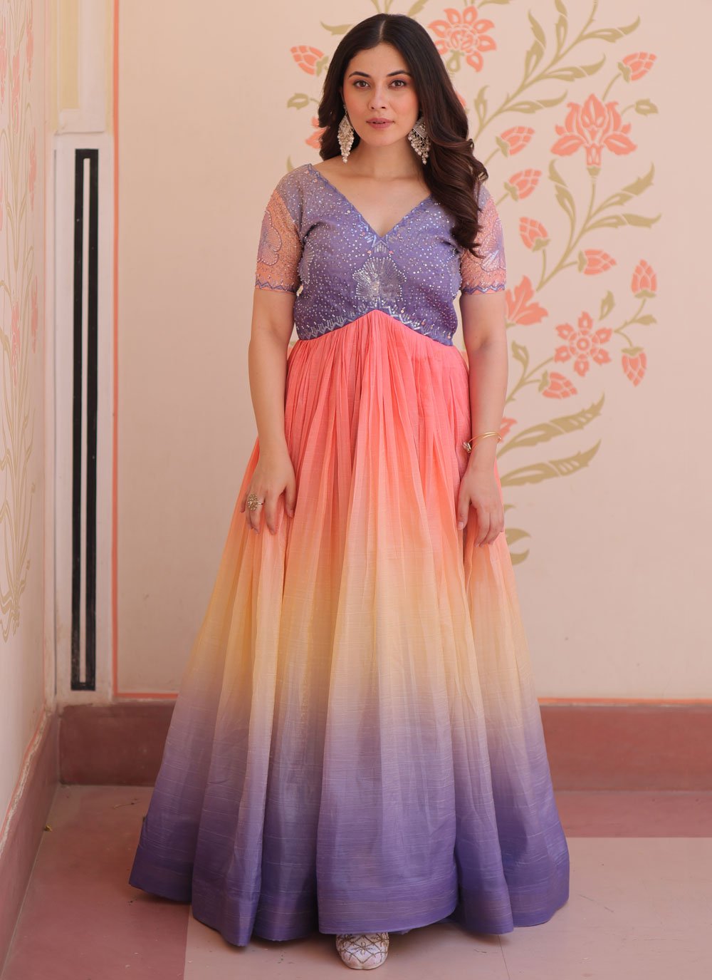 Multi Colour Festival Readymade Gown -