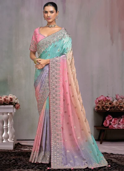 Multi Colour Kanjivaram Silk Ceremonial Trendy Saree