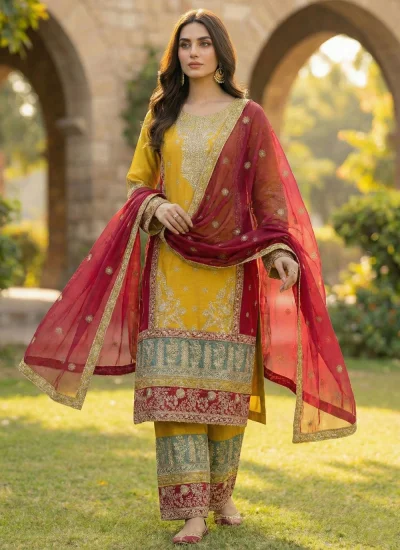 Mustard Festival Chinon Pakistani Salwar Kameez