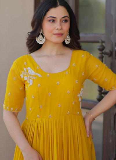 Mustard Festival Faux Chiffon Readymade Gown