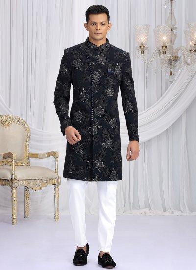 Navy Blue Art Silk Indo Western Sherwani