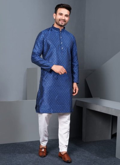 Navy Blue Color Kurta Pyjama