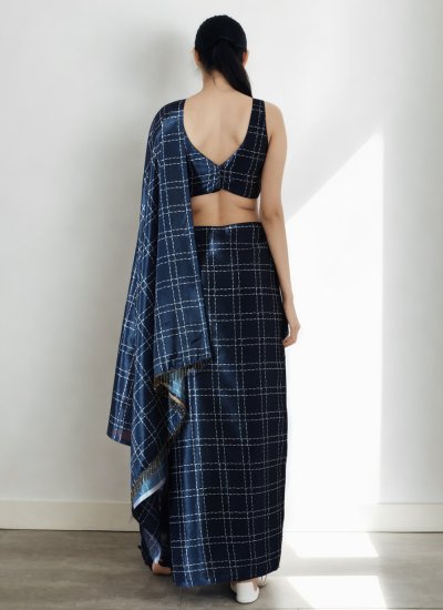Navy Blue Digital Print Chinon Classic Saree 
                            Navy Blue Digital Print Chinon Classic Saree