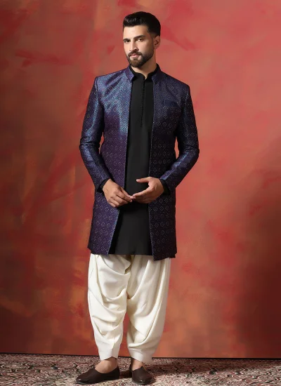 Navy Blue Embroidered Sherwani