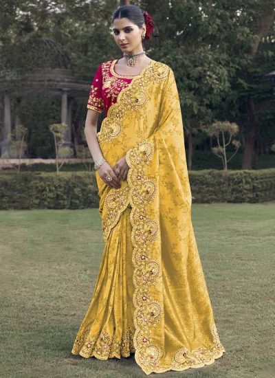 Noble Yellow Zari Jacquard Contemporary Saree