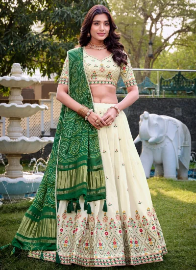 Off White Engagement Lehenga Choli