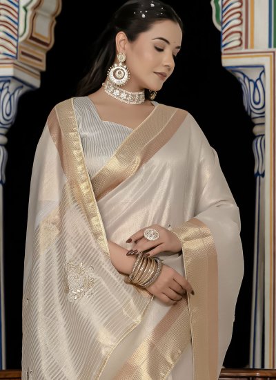 Off White Linen Ceremonial Classic Saree