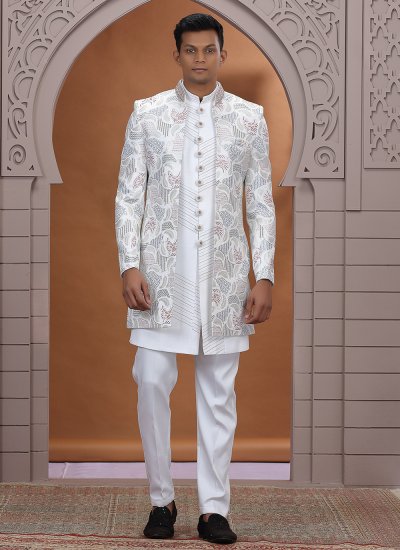 Off White Machine Embroidery  Indo Western