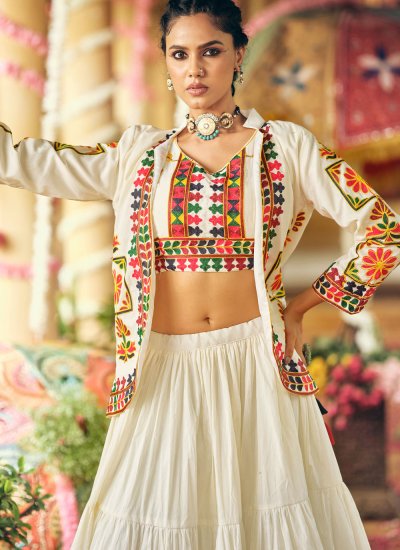
                            Off White Plain Festival Readymade Lehenga Choli