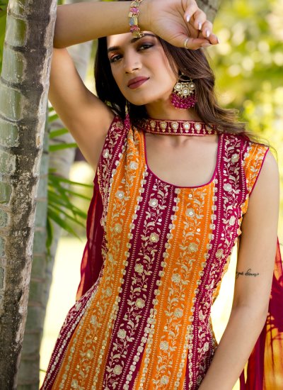 
                            Orange and Rani Sequins Faux Georgette Palazzo Salwar Kameez