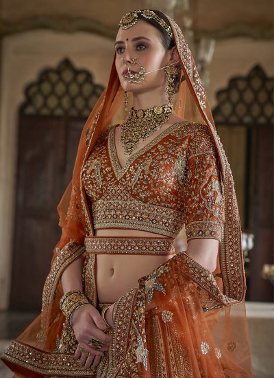 
                            Orange Ceremonial Silk A Line Lehenga Choli