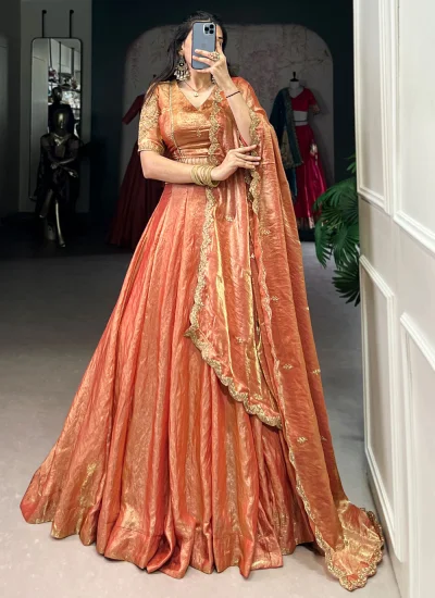 Orange Plain Designer Long Lehenga Choli