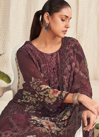 
                            Pakistani Salwar Kameez Embroidered Georgette in Brown