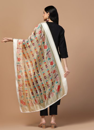 
                            Peach Organza Party Dupatta