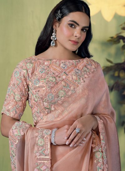 
                            Peach Wedding Tissue Classic Saree