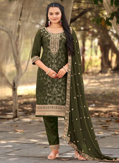 Peppy Green Jacquard Readymade Salwar Kameez