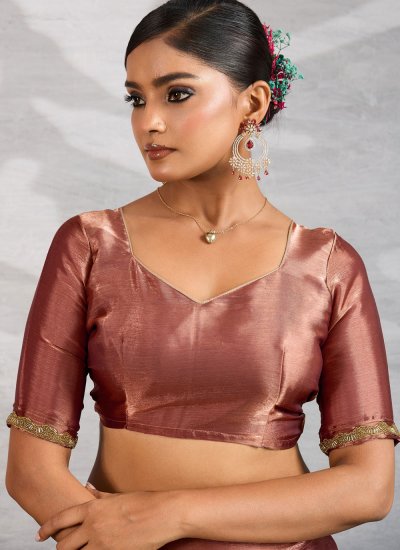 
                            Pink and Rust Burburry  Beads Trendy Saree