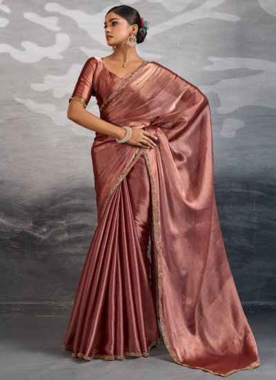 Pink and Rust Burburry  Beads Trendy Saree