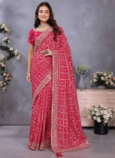 Pink Casual Vichitra Silk Traditional Saree