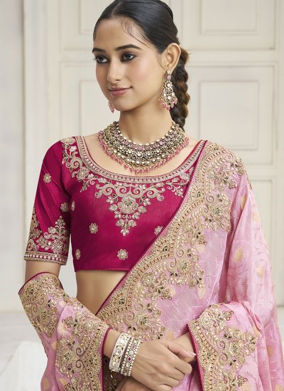 
                            Pink Color Contemporary Saree