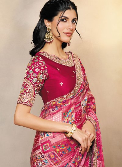 
                            Pink Embroidered Classic Saree