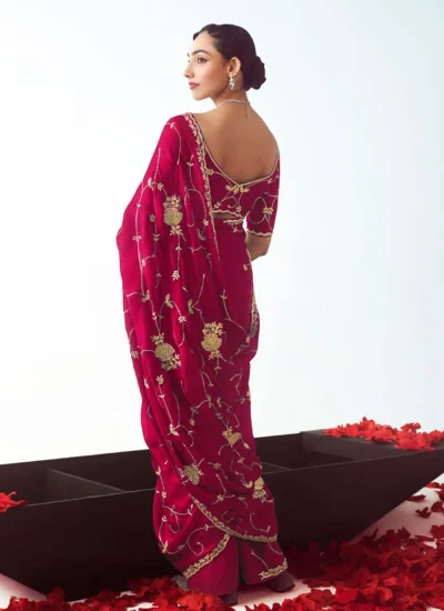 
                            Pink Embroidered Fancy Fabric Contemporary Saree