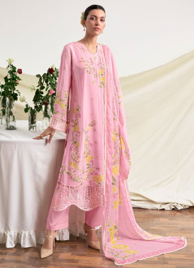 Pink Embroidered Muslin Salwar Kameez
