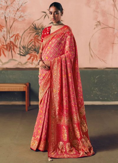 Pink Engagement Pure Georgette Contemporary Saree